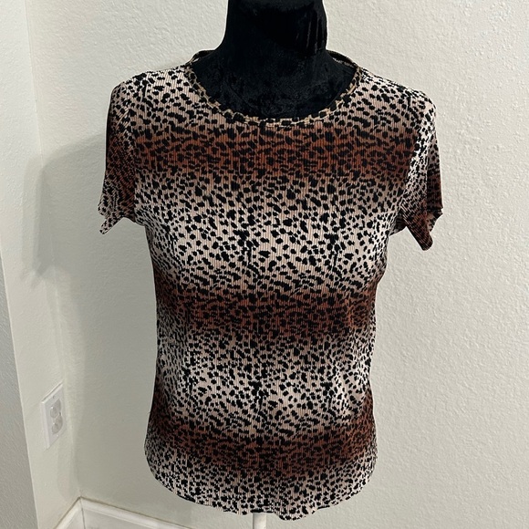 NICOLA Tops - Nicola Animal Print Crinkle Knit Blouse